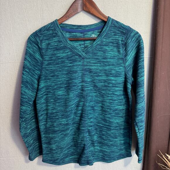 St. John’s Bay Fleece Pullover Size S Teal Blue Green VNeck Soft Long Sleeve Top - Picture 2 of 9